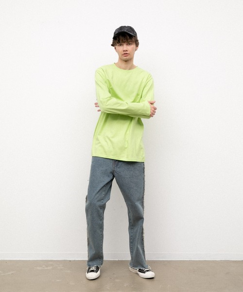 YARD PLUS（ヤードプリュス）の「YARD PLUS  無地ロングスリーブカラーTシャツ（Tシャツ/カットソー・メンズ・ホワイト/カーキ/ピンク/オレンジ/ライトパープル/ライトグリーン・MEDIUM/LARGE）」の22枚目の写真