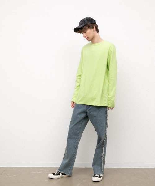 YARD PLUS（ヤードプリュス）の「YARD PLUS  無地ロングスリーブカラーTシャツ（Tシャツ/カットソー・メンズ・ホワイト/カーキ/ピンク/オレンジ/ライトパープル/ライトグリーン・MEDIUM/LARGE）」の21枚目の写真