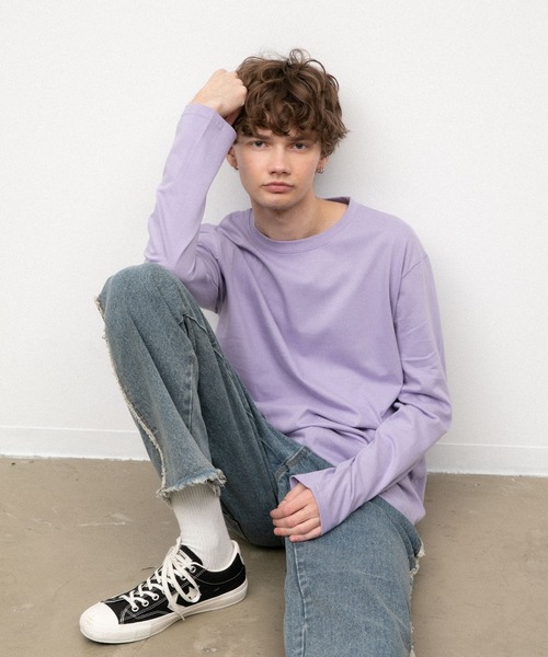 YARD PLUS（ヤードプリュス）の「YARD PLUS  無地ロングスリーブカラーTシャツ（Tシャツ/カットソー・メンズ・ホワイト/カーキ/ピンク/オレンジ/ライトパープル/ライトグリーン・MEDIUM/LARGE）」の20枚目の写真