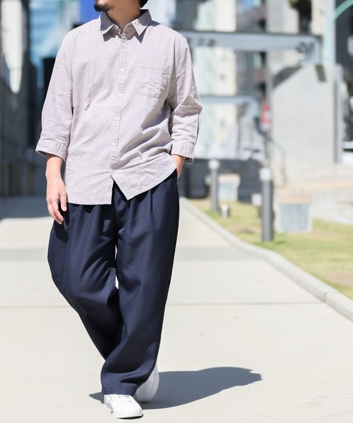 JOHN'S CLOSET(ジョンズクローゼット)の「【i】 綿麻ストレッチ七分袖シャツ(シャツ/ブラウス・メンズ・ブラック/ホワイト/カーキ/ネイビー/モカ・MEDIUM/X-LARGE/LARGE)」の19枚目の写真