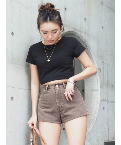 EVRIS（エヴリス）の「BASIC ショートデニムパンツ（デニムパンツ・レディース・ブラック/ブラウン/カーキ・SMALL/MEDIUM）」の6枚目の写真