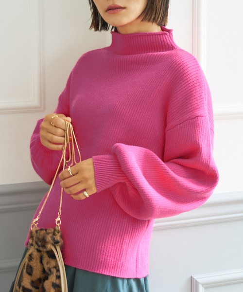 coca（coca）（コカ）の「＼新色登場／袖ボリュームニットトップス（ニット/セーター・レディース・ネイビー/グリーン/グレー/ベージュ/パープル/エメラルド/ダークグリーン/ブルー/ブラック/アイボリー/オレンジ/ピンク/ライトピンク/カーキ/ダークベージュ・ONE SIZE/L/M）」の13枚目の写真