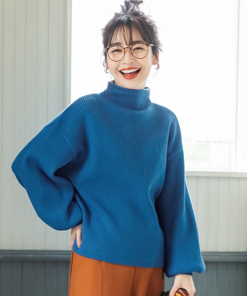 coca（coca）（コカ）の「＼新色登場／袖ボリュームニットトップス（ニット/セーター・レディース・ネイビー/グリーン/グレー/ベージュ/パープル/エメラルド/ダークグリーン/ブルー/ブラック/アイボリー/オレンジ/ピンク/ライトピンク/カーキ/ダークベージュ・ONE SIZE/L/M）」の11枚目の写真