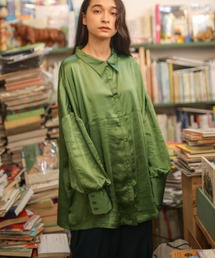 select MOCA | 2020 A/W ヴィンテージサテンステッチシャツ/レギュラーカラーポワン袖ビックシルエットシャツ(シャツ/ブラウス)