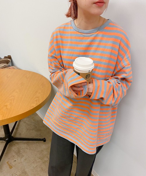 nimiru（ニミル）の「配色ボーダーロンT（Tシャツ/カットソー・レディース・グリーン系その他/ブルー系その他/イエロー系その他/レッド系その他・FREE）」の6枚目の写真