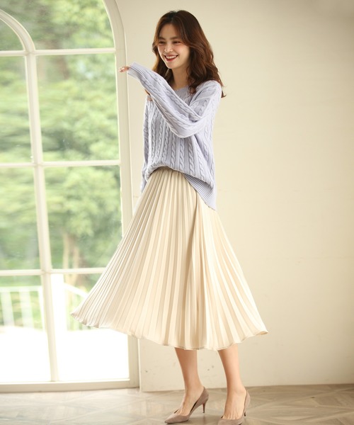 SAISON DE PAPILLON（セゾンドパピヨン）の「バックゴムロングプリーツスカート（スカート・レディース・ブラック/ベージュ/カーキ/ピンク/アイボリー/ブルー・S/M/L/XL）」の14枚目の写真