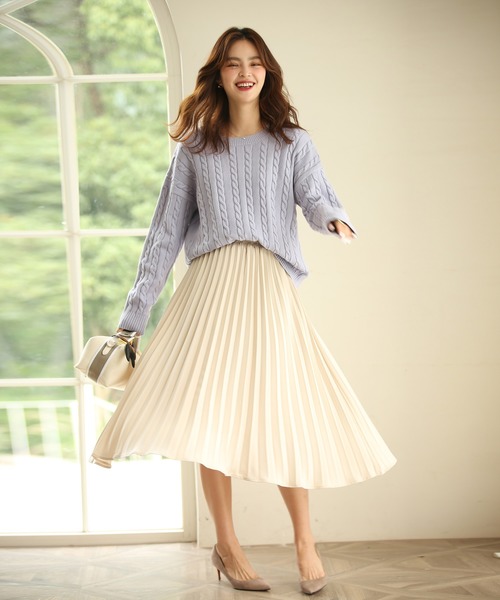 SAISON DE PAPILLON（セゾンドパピヨン）の「バックゴムロングプリーツスカート（スカート・レディース・ブラック/ベージュ/カーキ/ピンク/アイボリー/ブルー・S/M/L/XL）」の15枚目の写真