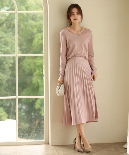 SAISON DE PAPILLON（セゾンドパピヨン）の「バックゴムロングプリーツスカート（スカート・レディース・ブラック/ベージュ/カーキ/ピンク/アイボリー/ブルー・S/M/L/XL）」の11枚目の写真