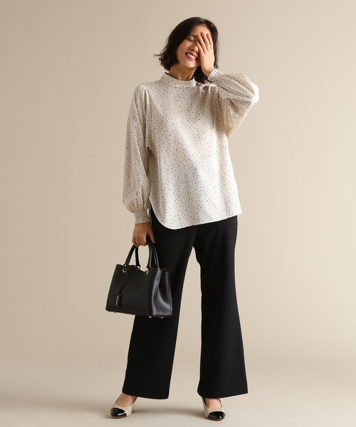 Tiara(ティアラ)の「ランダムピンドットハイネックブラウス(シャツ/ブラウス・レディース・アイボリー/ブラック/グレー・FREE)」の8枚目の写真