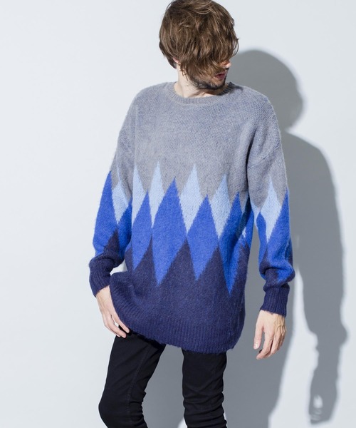 NO ID.（ノーアイディ）の「【NO ID.】Mohair Touch Knit Argyle JQ Big Pullover / モヘヤ タッチ ニット アーガイル JQ ビッグ プルオーバー（ニット/セーター・メンズ・ブラック/ネイビー/ワイン・ONE SIZE）」の3枚目の写真