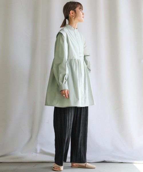 select MOCA(セレクトモカ)の「スタンドカラーフロントタブデザインシャツ(シャツ/ブラウス・レディース・ホワイト/ブラック/ミント/オレンジ/ネイビー・FREE)」の6枚目の写真