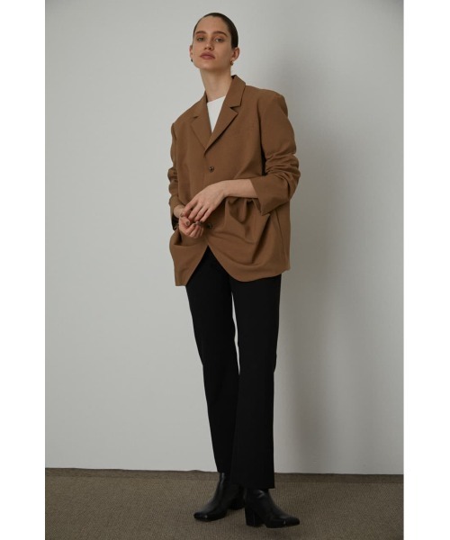 美品◆RIM.ARK リムアーク ノーカラージャケット ボタンレス ブラウン RIM.ARK］Nocollar Light Jacket / Style up Highweist Pants