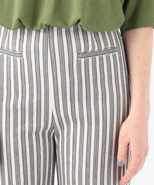 セール】コットンリネンストレッチ セミワイドクロップドパンツ