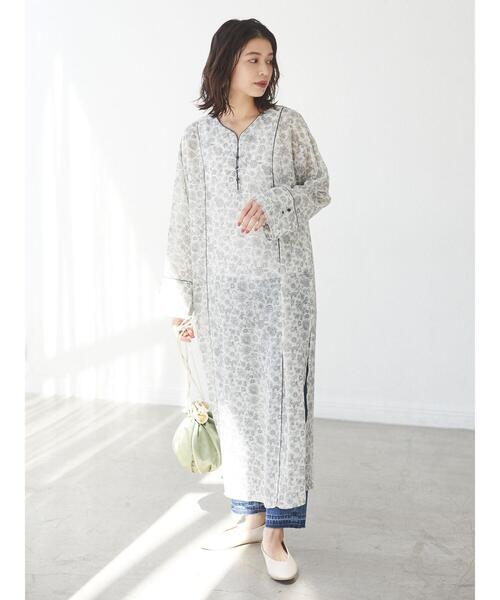 Green　Parks（グリーンパークス）の「フラワーパイピングサックワンピース＊（ワンピース・レディース・ブラック/グリーン/アイボリー・FREE）」の4枚目の写真