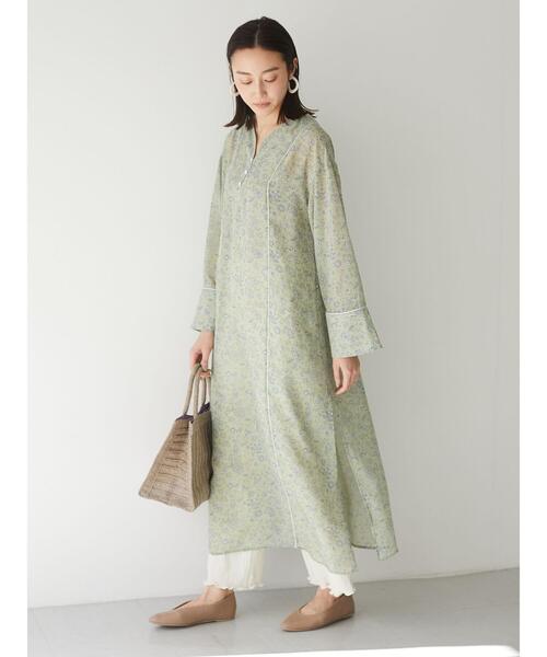 Green　Parks（グリーンパークス）の「フラワーパイピングサックワンピース＊（ワンピース・レディース・ブラック/グリーン/アイボリー・FREE）」の6枚目の写真