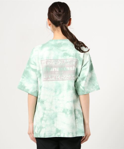 MANASTASH（マナスタッシュ）の「MANASTASH/マナスタッシュ　W-s TIEDYE LEAF LOGO ウィメンズタイダイリーフロゴ（Tシャツ/カットソー・レディース・ベージュ/ブラウン/グリーン・MEDIUM）」の6枚目の写真