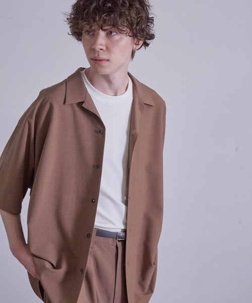 JUNRED（ジュンレッド）の「【セットアップ対応】エアリーストレッチドルマン半袖シャツ（シャツ/ブラウス・メンズ・ダークブラウン/ブルー/ライトグレー・S/M/L）」の5枚目の写真