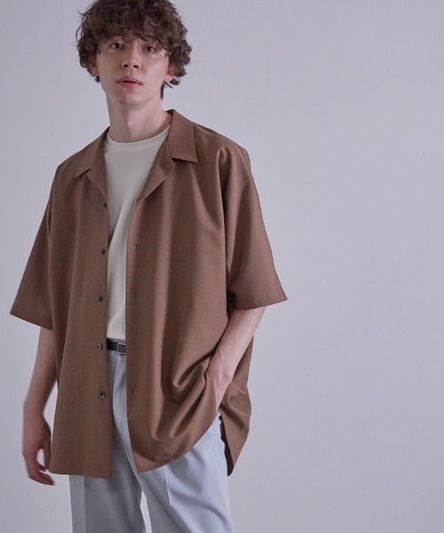 JUNRED（ジュンレッド）の「【セットアップ対応】エアリーストレッチドルマン半袖シャツ（シャツ/ブラウス・メンズ・ダークブラウン/ブルー/ライトグレー・S/M/L）」の9枚目の写真