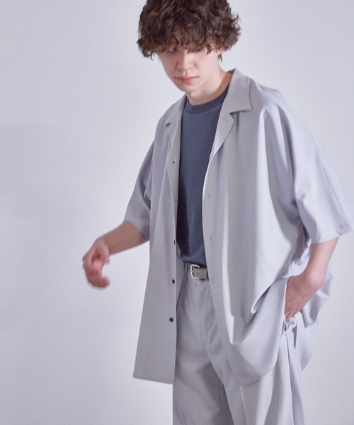 JUNRED（ジュンレッド）の「【セットアップ対応】エアリーストレッチドルマン半袖シャツ（シャツ/ブラウス・メンズ・ダークブラウン/ブルー/ライトグレー・S/M/L）」の15枚目の写真