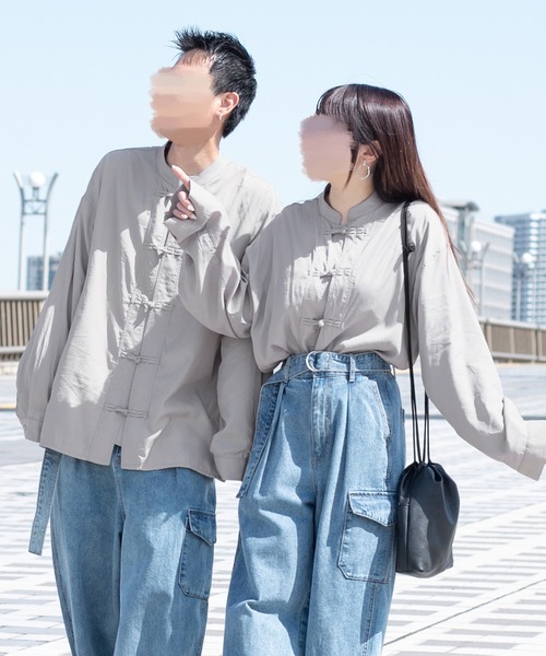 ASHA BY MDS　チャイナシャツ　羽織り　コットン　黒色　ユニセックス チャイナボタンシャツ -オーバーサイズ- ankoROCK(アンコロック