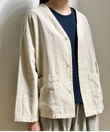 Plantation プランテーション ノーカラージャケット リネン100% Plantation（プランテーション）の「(N)リネンキャンバス