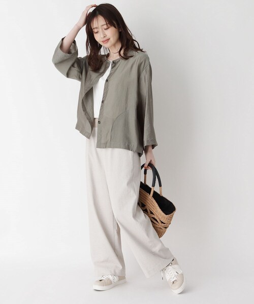 smart pink（スマートピンク）の「◆【手洗い可】楽々リネン混ワイドパンツ（その他パンツ・レディース・オフホワイト/オリーブ/ライトベージュ・09/07）」の6枚目の写真