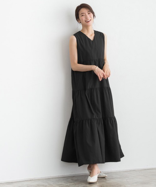 Pierrot(ピエロ)の「2wayティアードノースリーブワンピース ロング丈(ワンピース・レディース・ブラック/モカ/ミント/イエロー・M/L)」の2枚目の写真