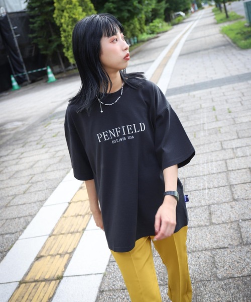 PEN FIELD（ペンフィールド）の「【別注】【PEN FIELD】 センターシンプルロゴプリントオーバーサイズ半袖Tシャツ（Tシャツ/カットソー・レディース・ブラック/ネイビー/カーキ/ホワイト×レッド/ホワイト×ブラック/オートミール・MEDIUM/LARGE/X-LARGE）」の4枚目の写真