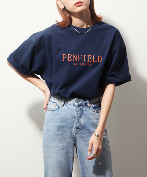 PEN FIELD（ペンフィールド）の「【別注】【PEN FIELD】 センターシンプルロゴプリントオーバーサイズ半袖Tシャツ（Tシャツ/カットソー・レディース・ブラック/ネイビー/カーキ/ホワイト×レッド/ホワイト×ブラック/オートミール・MEDIUM/LARGE/X-LARGE）」の8枚目の写真