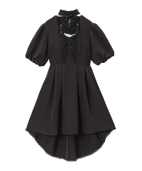 DearMyLove（ディアマイラブ）の「バルーン袖リボンリボンワンピース（ワンピース・レディース・ブラック/グレー・MEDIUM/LARGE）」の2枚目の写真