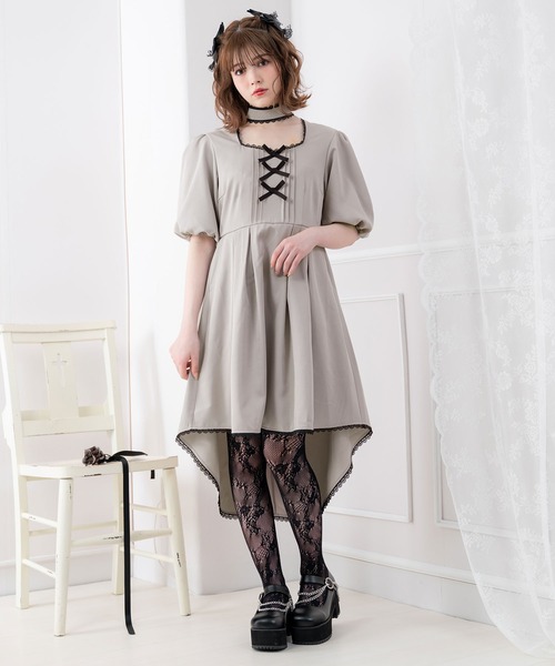 DearMyLove（ディアマイラブ）の「バルーン袖リボンリボンワンピース（ワンピース・レディース・ブラック/グレー・MEDIUM/LARGE）」の4枚目の写真