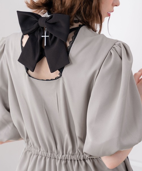 DearMyLove（ディアマイラブ）の「バルーン袖リボンリボンワンピース（ワンピース・レディース・ブラック/グレー・MEDIUM/LARGE）」の5枚目の写真