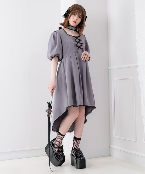 DearMyLove（ディアマイラブ）の「バルーン袖リボンリボンワンピース（ワンピース・レディース・ブラック/グレー・MEDIUM/LARGE）」の6枚目の写真