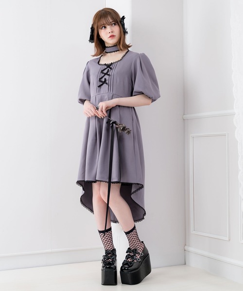 DearMyLove（ディアマイラブ）の「バルーン袖リボンリボンワンピース（ワンピース・レディース・ブラック/グレー・MEDIUM/LARGE）」の7枚目の写真