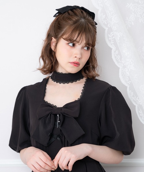 DearMyLove（ディアマイラブ）の「バルーン袖リボンリボンワンピース（ワンピース・レディース・ブラック/グレー・MEDIUM/LARGE）」の10枚目の写真