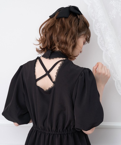 DearMyLove（ディアマイラブ）の「バルーン袖リボンリボンワンピース（ワンピース・レディース・ブラック/グレー・MEDIUM/LARGE）」の12枚目の写真