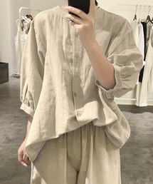 junoah | ノーカラーボリュームスリーブコットンシャツ(シャツ/ブラウス)