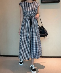 大人の抜け感を演出する一着【SETUP7】コットンフレンチスリーブマキシ丈ワンピース SCCH14 / ロングワンピース フレアワンピース ノースリーブ ウエストゴム 着痩せ 体型カバー スタイルアップ リゾート 旅行