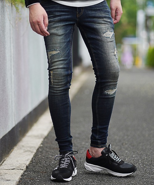 RATTLE TRAP（ラトルトラップ）の「【ハイパーストレッチ】裏起毛クラッシュ&リペア加工デニムパンツ（デニムパンツ・メンズ・ネイビー/ブルー・LL/S/M/L）」の13枚目の写真