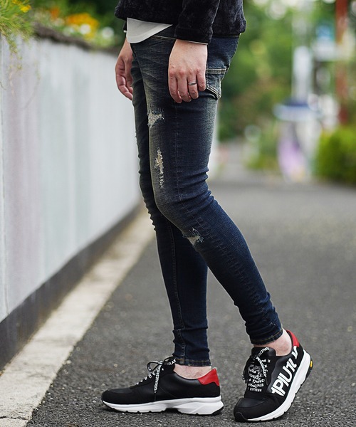 RATTLE TRAP（ラトルトラップ）の「【ハイパーストレッチ】裏起毛クラッシュ&リペア加工デニムパンツ（デニムパンツ・メンズ・ネイビー/ブルー・LL/S/M/L）」の8枚目の写真