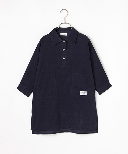 b・ROOM（ビールーム）の「コーデュロイシャツワンピース（シャツワンピース・キッズ・モスグリーン/サーモンピンク/グレー/ネイビー・130cm/100cm/110cm/120cm/90cm）」の3枚目の写真