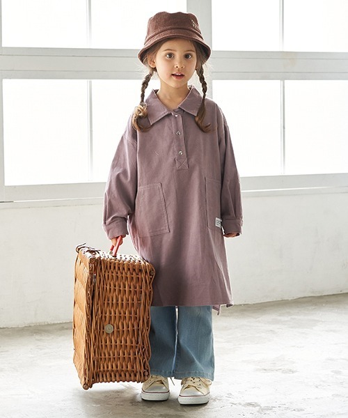 b・ROOM（ビールーム）の「コーデュロイシャツワンピース（シャツワンピース・キッズ・モスグリーン/サーモンピンク/グレー/ネイビー・130cm/100cm/110cm/120cm/90cm）」の4枚目の写真