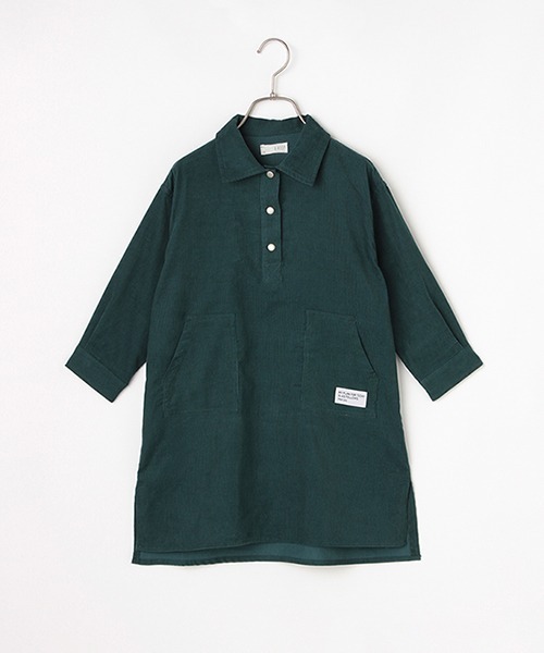 b・ROOM（ビールーム）の「コーデュロイシャツワンピース（シャツワンピース・キッズ・モスグリーン/サーモンピンク/グレー/ネイビー・130cm/100cm/110cm/120cm/90cm）」の2枚目の写真