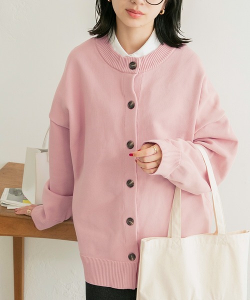 BONLECILL(ボンルシール)の「2way ビッグシルエット ニットカーディガン/クルーネック(カーディガン/ボレロ・レディース・ブラック/ブラウン/グレー/ブルー/グリーン/アイボリー/ライトグリーン/ピンク/ネイビー/レッド/ライトカーキ/ダークネイビー・FREE)」の12枚目の写真