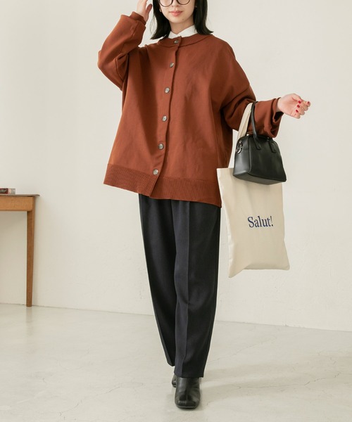 BONLECILL(ボンルシール)の「2way ビッグシルエット ニットカーディガン/クルーネック(カーディガン/ボレロ・レディース・ブラック/ブラウン/グレー/ブルー/グリーン/アイボリー/ライトグリーン/ピンク/ネイビー/レッド/ライトカーキ/ダークネイビー・FREE)」の17枚目の写真