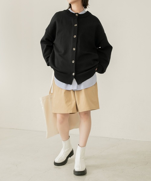 BONLECILL(ボンルシール)の「2way ビッグシルエット ニットカーディガン/クルーネック(カーディガン/ボレロ・レディース・ブラック/ブラウン/グレー/ブルー/グリーン/アイボリー/ライトグリーン/ピンク/ネイビー/レッド/ライトカーキ/ダークネイビー・FREE)」の19枚目の写真