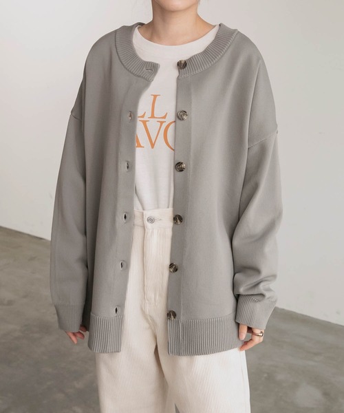 BONLECILL(ボンルシール)の「2way ビッグシルエット ニットカーディガン/クルーネック(カーディガン/ボレロ・レディース・ブラック/ブラウン/グレー/ブルー/グリーン/アイボリー/ライトグリーン/ピンク/ネイビー/レッド/ライトカーキ/ダークネイビー・FREE)」の16枚目の写真