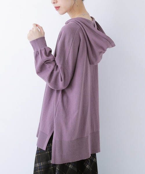 osharewalker（オシャレウォーカー）の「【廃盤】『フード付き綿ニットパーカー』（パーカー・レディース・チャコールグレー/ベージュ/ネイビー/ブラウン/グリーン/モカ/ブルーグリーン/ワイン/ブラック/ラベンダー・FREE）」の9枚目の写真