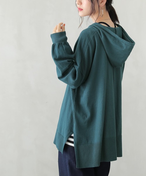 osharewalker（オシャレウォーカー）の「【廃盤】『フード付き綿ニットパーカー』（パーカー・レディース・チャコールグレー/ベージュ/ネイビー/ブラウン/グリーン/モカ/ブルーグリーン/ワイン/ブラック/ラベンダー・FREE）」の8枚目の写真