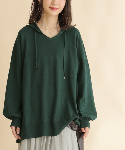 osharewalker（オシャレウォーカー）の「【廃盤】『フード付き綿ニットパーカー』（パーカー・レディース・チャコールグレー/ベージュ/ネイビー/ブラウン/グリーン/モカ/ブルーグリーン/ワイン/ブラック/ラベンダー・FREE）」の6枚目の写真